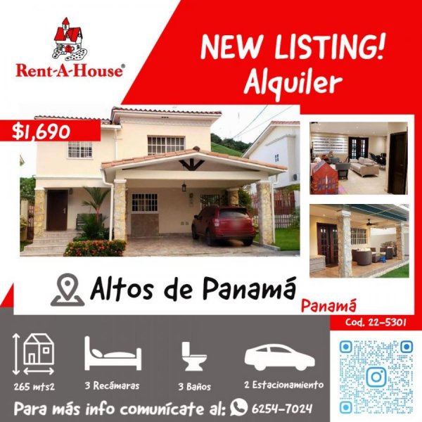 Foto Casa en Alquiler en Altos de Panamá, Panamá - U$D 1.690 - CAA46472 - BienesOnLine